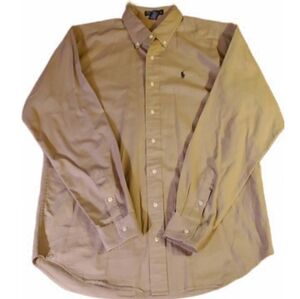 Ralph Lauren POLO Tan Long Sleeved button down Shirt with Dark Green Size XL